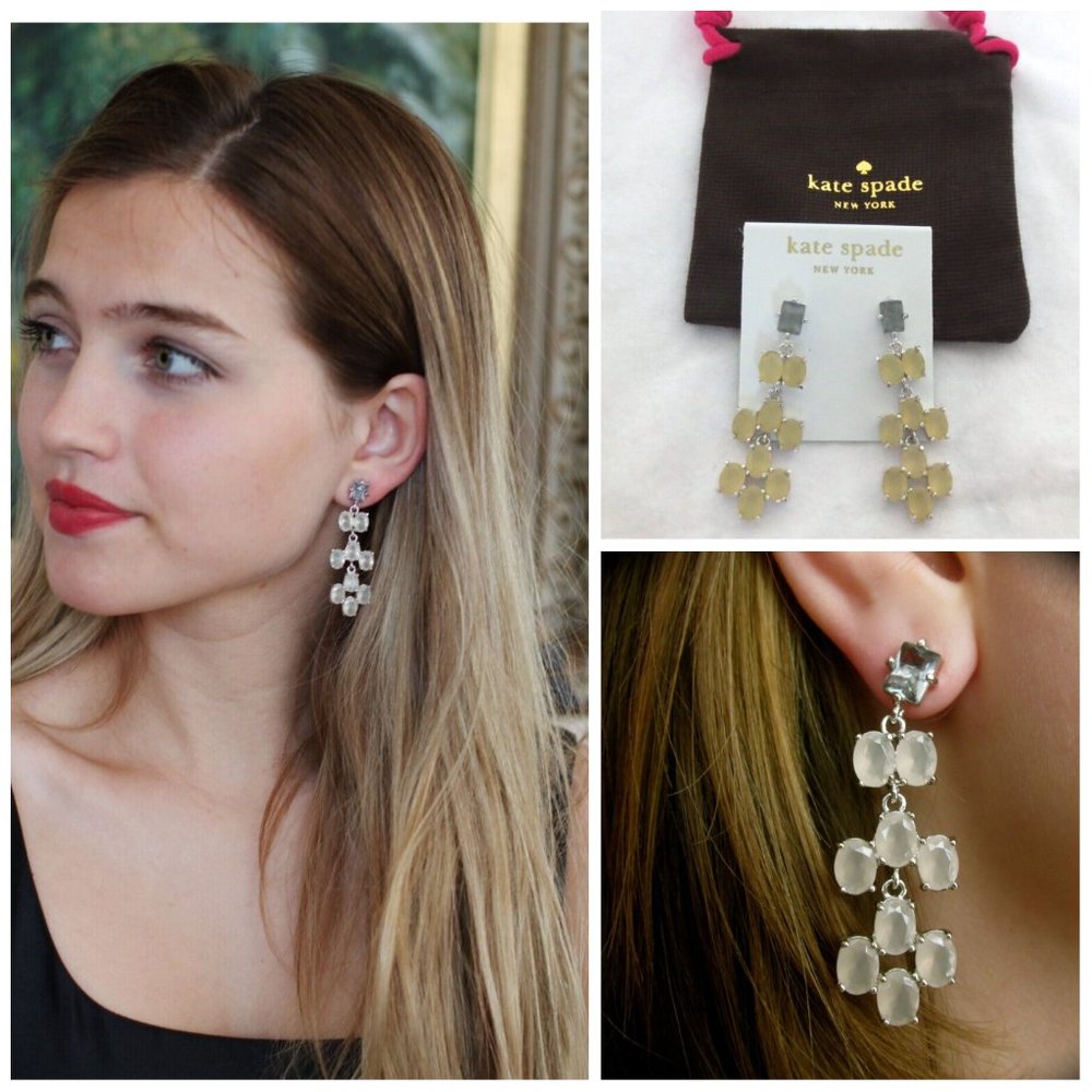 NEW KATE SPADE NY HANCOCK PARK CHANDELIER DROP/DANGLE EARRINGS SMOKE OPAL